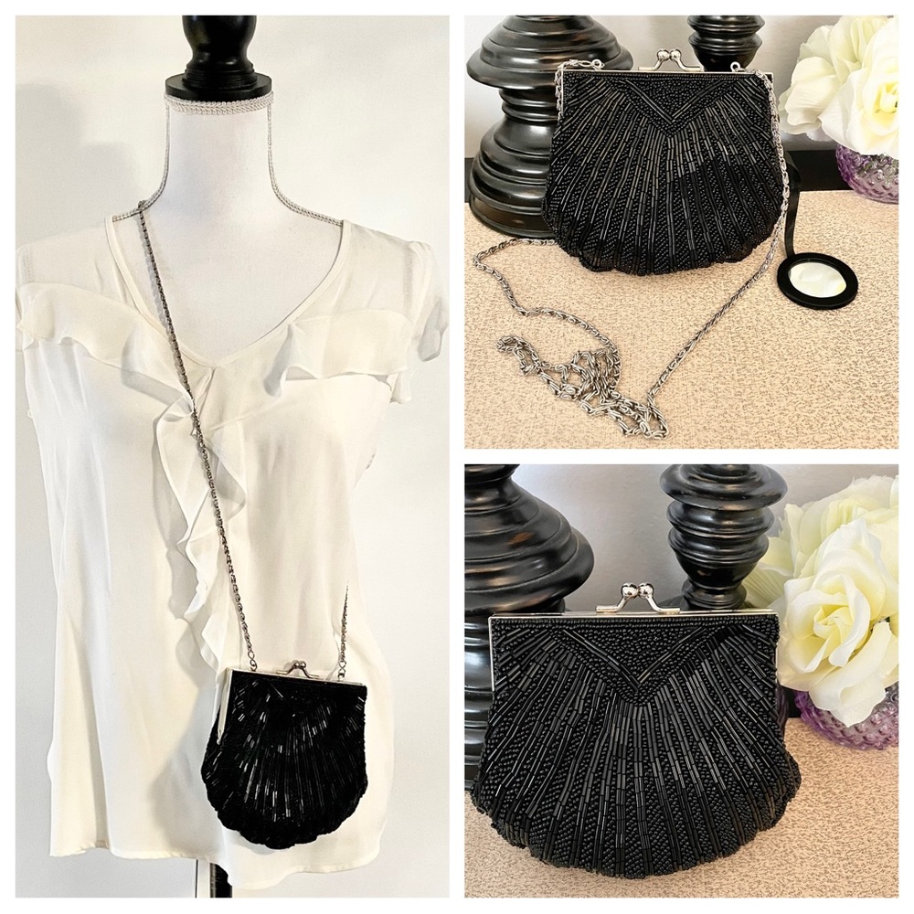 Sequin Beaded Convertible Crossbody Evening Clutch Purse